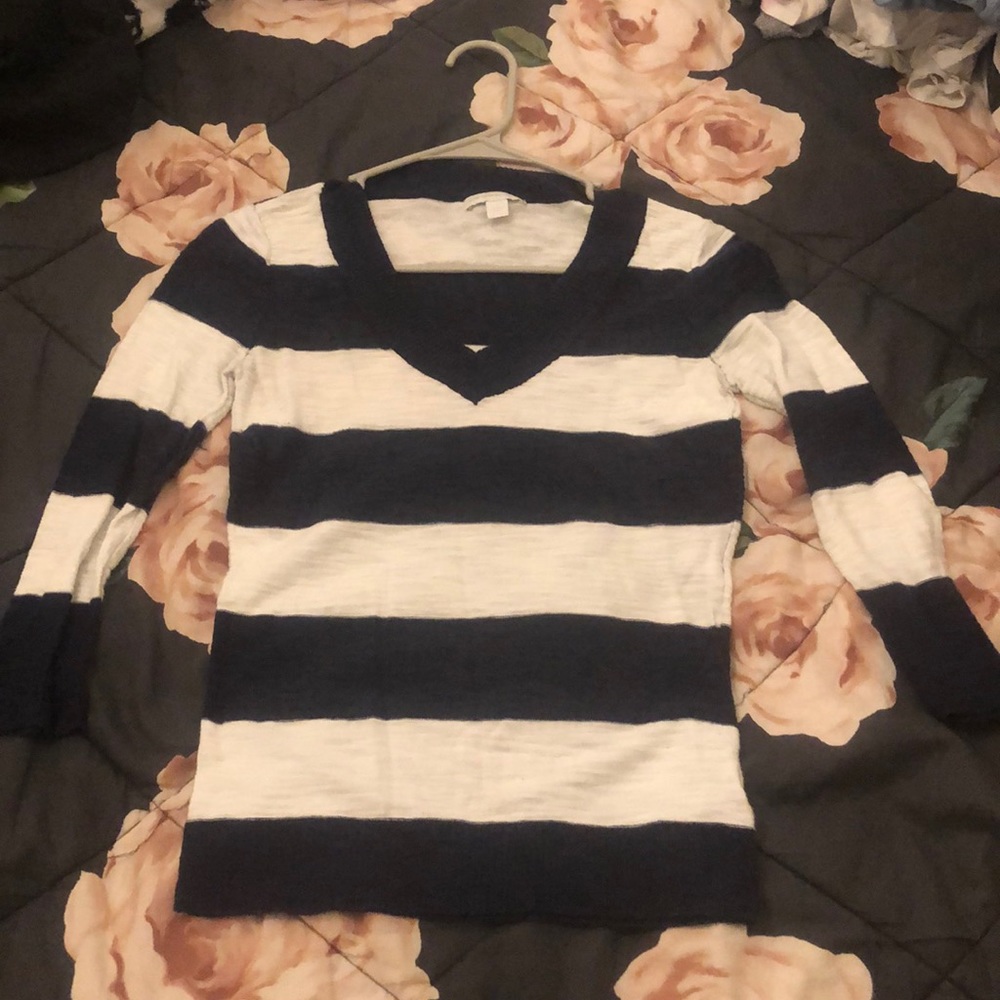Blue and White striped V-neck long sleeve